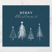 Eenvoudig Kerstmis dennenboom patroon | marineblau Sparkling Wijnetiket (Enkel label)