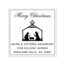 Eenvoudig kerstterugzendadres voor religieuze fees  zelfinktende stempel