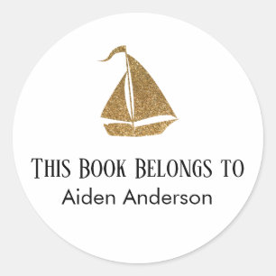 Eenvoudig Kind Baby Glitter Zeilboot Boekplaat Ronde Sticker