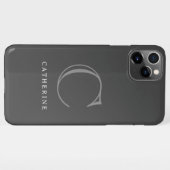 Eenvoudig klassiek donkergrijs script monogram iPhone hoesje (Achterkant horizontaal)