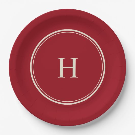 Eenvoudig Klassiek Elegant Monogram op Cranberry R Papieren Bordje (Voorkant)