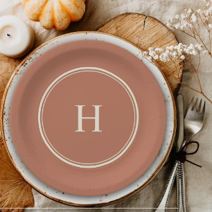 Eenvoudig Klassiek Elegant Monogram op Terracotta Papieren Bordje