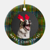 Eenvoudig Klassiek Groen Plaid Tartan Photo Monogr Keramisch Ornament (Achterkant)