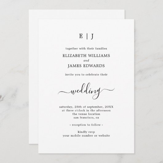 Eenvoudig klassiek koppel monogram alles in één br kaart (Voorkant / Achterkant)