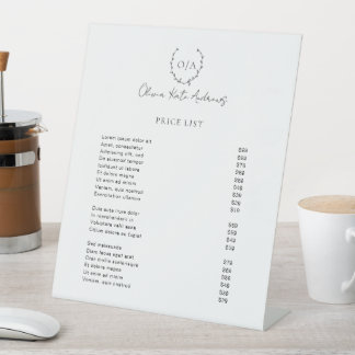 Eenvoudig klassiek monogram krans Elegant Reclamebord Met Voetstuk