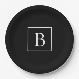 Eenvoudig Klassiek Monogram Zwart met Witte Teks Papieren Bordje