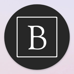 Eenvoudig Klassiek Monogram Zwart met Witte Teks Ronde Sticker