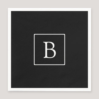 Eenvoudig Klassiek Monogram | Zwart met Witte Teks Servet