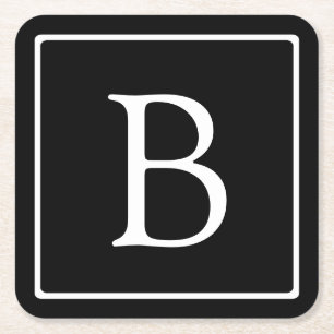 Eenvoudig Klassiek Monogram Zwart met Witte Teks Vierkante Kartonnen Onderzetter