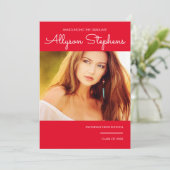 Eenvoudig Klassiek Script Eén Foto Rood | Witte Te Aankondiging (Staand voorkant)