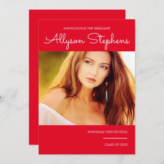 Eenvoudig Klassiek Script Eén Foto Rood | Witte Te Aankondiging (Voorkant / Achterkant)