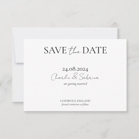 Eenvoudig Klassiek Zwart-wit Save the Date (Voorkant)