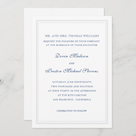 Eenvoudig klassieke bruiloft kaart (Voorkant / Achterkant)