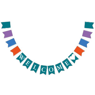 Eenvoudig kleuren en jouw tekst: WELKOM Vlaggetjes