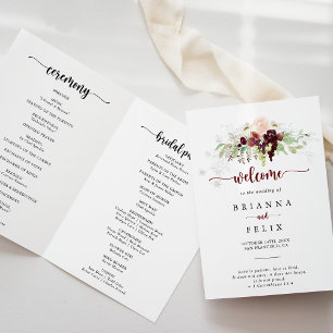 Eenvoudig kleurrijk Klassic Floral Folded Wedding Programma