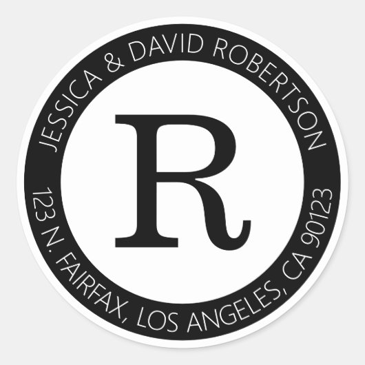 Eenvoudig koel zwart & wit & retouradres ronde sticker (Voorkant)