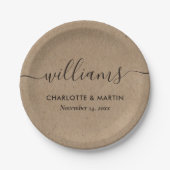 Eenvoudig Kraft Paper Elegant Modern Script Weddin Papieren Bordje (Voorkant)