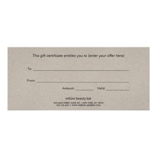 Eenvoudig Kraft Signature Script Cadeaucertificaat Reclamekaart (Achterkant)