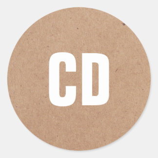 Eenvoudig kraftpapier (gedrukt) Wit Vet Monogram Ronde Sticker