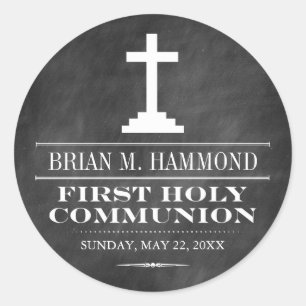 Eenvoudig krijtbord Eerste Heilige Communie Ronde Sticker