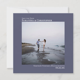 Eenvoudig kunsty minimal fotostaal Blue Wedding Save The Date