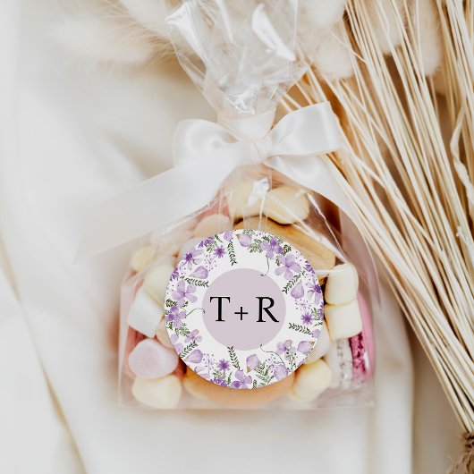 Eenvoudig lavender Monogram Weddenschap Ronde Sticker