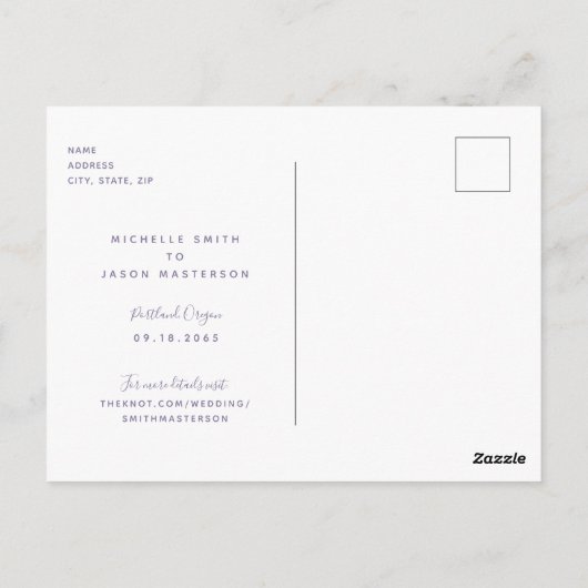 Eenvoudig lavender Weddenschap Sla de datum op Briefkaart (Achterkant)
