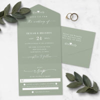 Eenvoudig lef Green Elegant Calligraphy Wedding