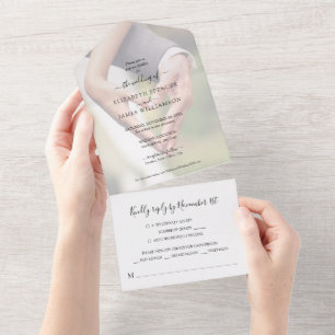 Eenvoudig legant foto Weddenschap RSVP All In One Uitnodiging