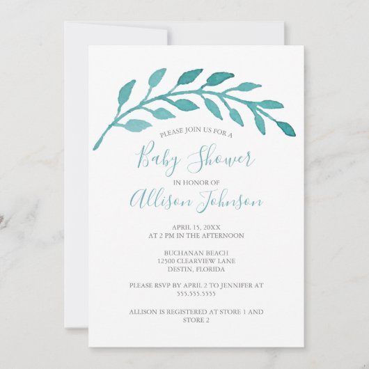 Eenvoudig legant Waterverf Blauwgroen wijnBaby sho Kaart (Voorkant)