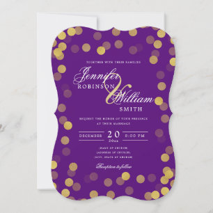Eenvoudig legant Weddenschap Gold Paarse Confetti Kaart