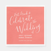 Eenvoudig levend koraal en witbruiloft servetten (Voorkant)