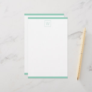 Eenvoudig licht teal en wit monogram briefpapier