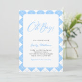 Eenvoudig Lichtblauw Gingham Plaid Boy Baby shower Kaart (Staand voorkant)