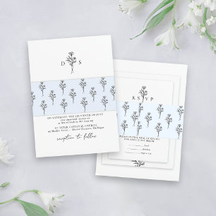 Eenvoudig lichtblauw minimaal bloemenpatroon bruil uitnodigingen wikkel