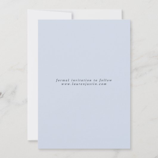 Eenvoudig lichtblauw modern script foto-bruiloft save the date (Achterkant)