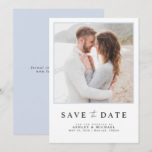 Eenvoudig lichtblauw modern script foto-bruiloft save the date
