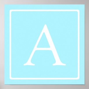 Eenvoudig lichtblauw monogram poster