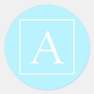 Eenvoudig lichtblauw monogram ronde sticker