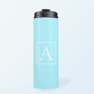 Eenvoudig lichtblauw monogram thermosbeker