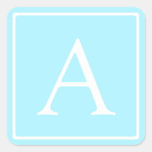 Eenvoudig lichtblauw monogram vierkante sticker