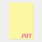 Eenvoudig lichtgeel en helder roze naammonogram post-it® notes (Voorkant)