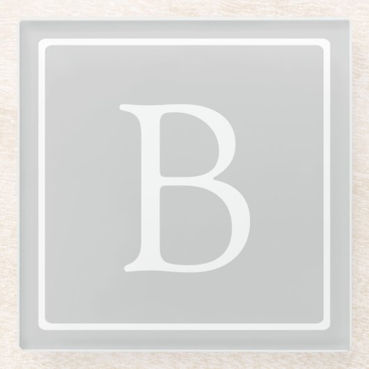Eenvoudig lichtgrijs monogram glazen onderzetter (Voorkant)