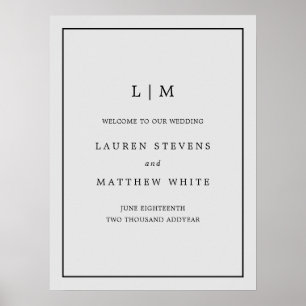 Eenvoudig lichtgrijs monogram legant bruiloft poster