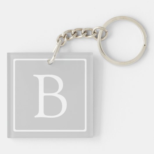 Eenvoudig lichtgrijs monogram sleutelhanger (Achterkant)