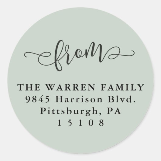 Eenvoudig lichtgroen script retouradres ronde sticker (Voorkant)