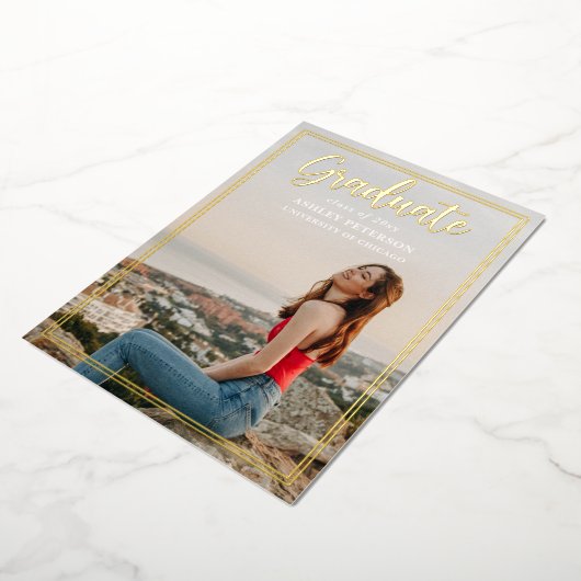 Eenvoudig Lijst Gold Script Photo Afstuderen Folie Uitnodiging (Gedraaid)