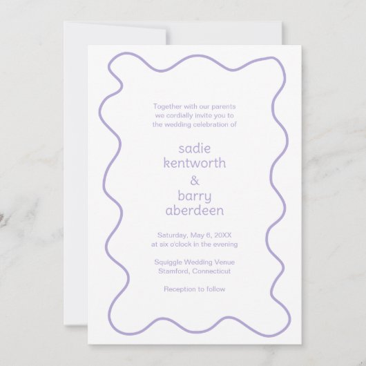 Eenvoudig Lila Kronkel Kader Moderne Trouw Kaart (Voorkant)
