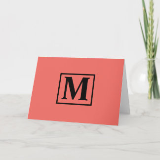 Eenvoudig "Living Coral" Minimalist Monogram Note Kaart
