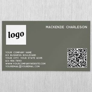 Eenvoudig Logo en QR Code Sage Groen Magnetisch Visitekaartje